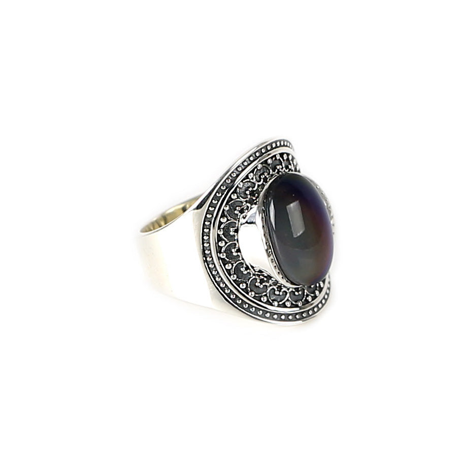 Jóias de formato oval que mudam de cor anel de humor em prata esterlina - anelhumor